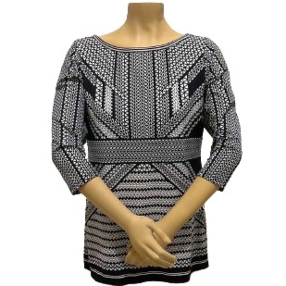 NWOT Designer MAX STUDIO black/cream geometric shape retro TUNIC M/UK 12 - Picture 1 of 5